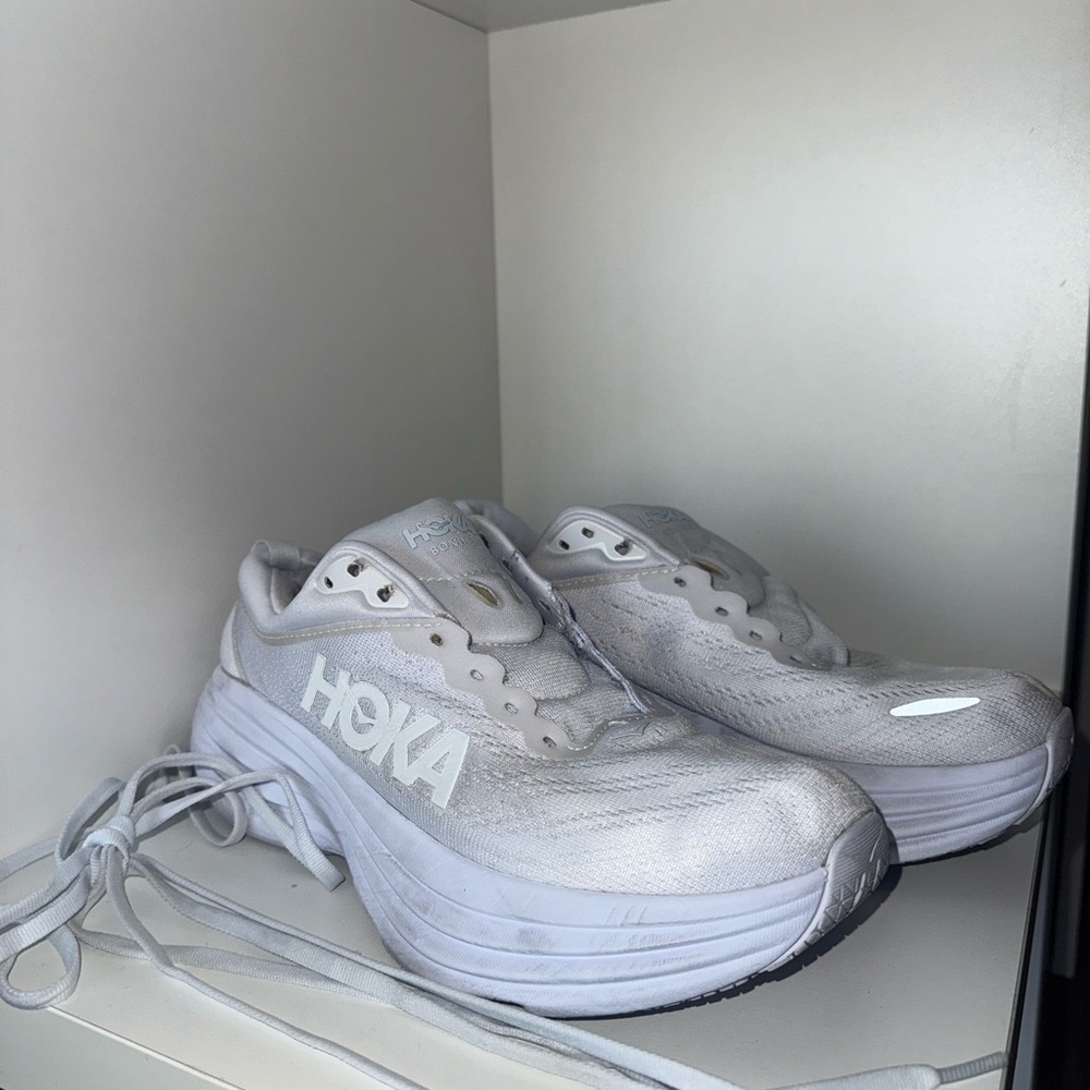 Hoka White Bondi 8 Athletic Shoes